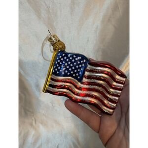 American USA Flag Old World Christmas Ornament Good Condition 3.5" X 2"